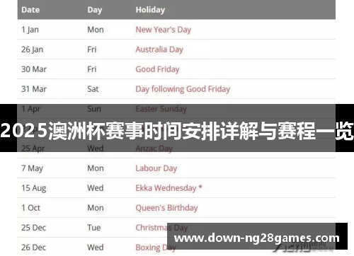 2025澳洲杯赛事时间安排详解与赛程一览 2025澳洲杯赛事时间安排详解与赛程一览
